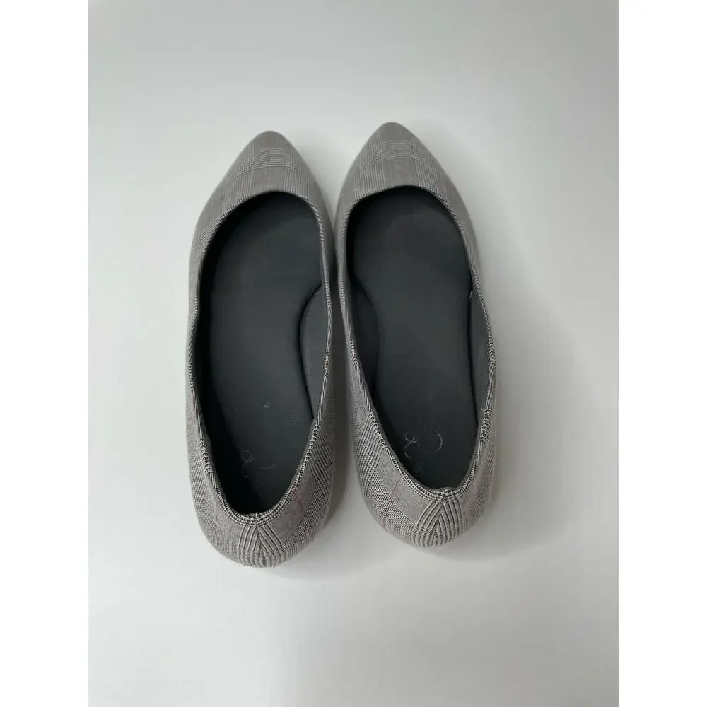 Marks Spencer Flat Ballet Slip On Pointed‎ Toe Shoe Plaid Gray 9 Academia Career